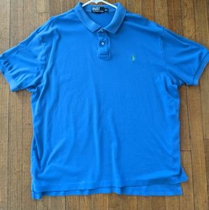 Ralph Lauren Blue Polo Casual Shirt Short Sleeve Green Stitching XXL
